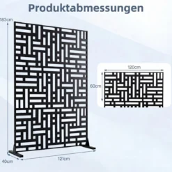 Sichtschutz Metall Outdoor Paravent mit Ständer Freistehende Sichtschutzwand 14 kg Schwarz