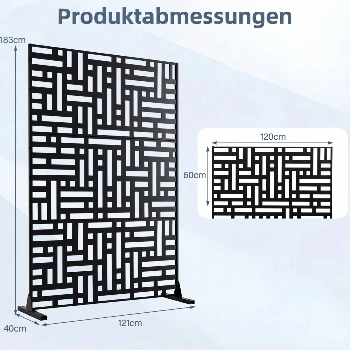 Sichtschutz Metall Outdoor Paravent mit Ständer Freistehende Sichtschutzwand 14 kg Schwarz