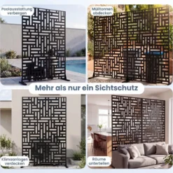 Sichtschutz Metall Outdoor Paravent mit Ständer Freistehende Sichtschutzwand 14 kg Schwarz