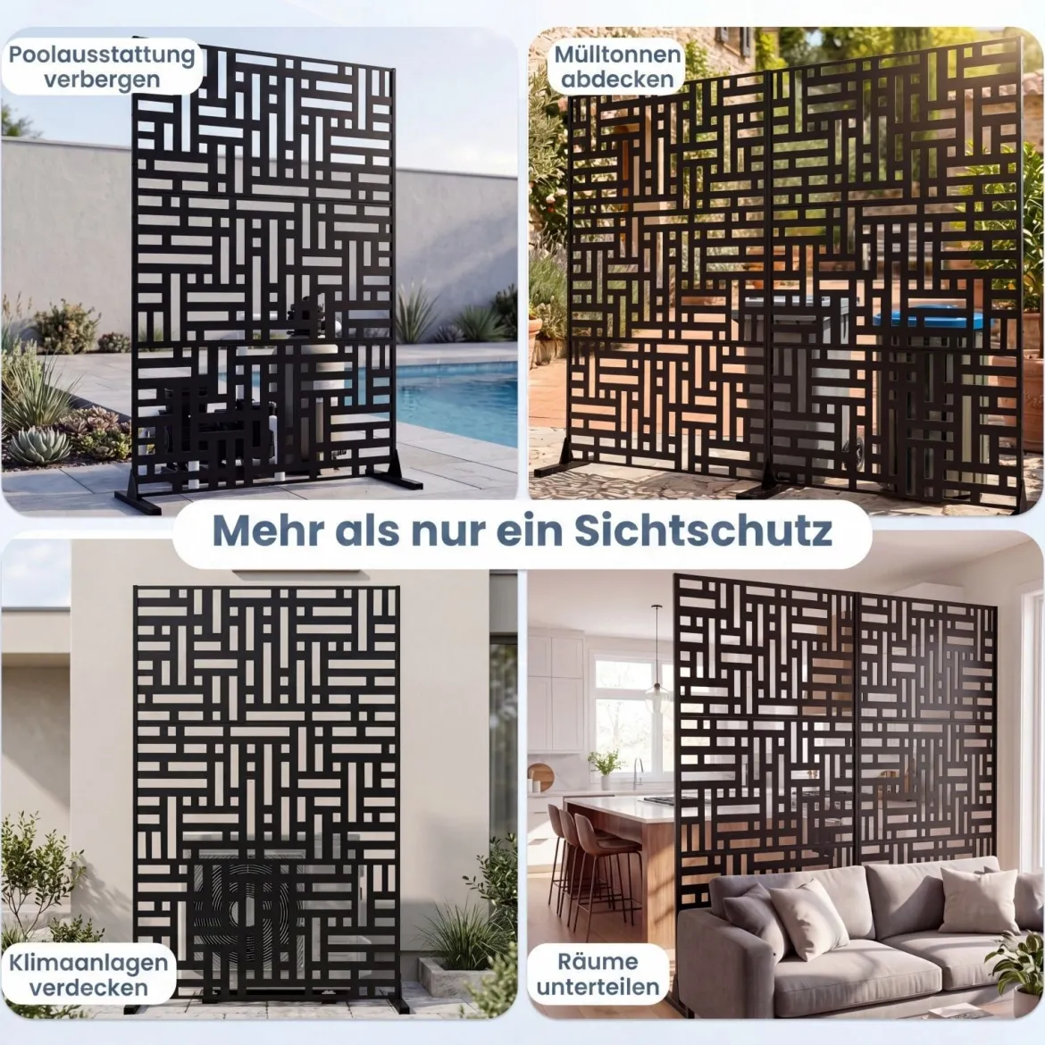 Sichtschutz Metall Outdoor Paravent mit Ständer Freistehende Sichtschutzwand 14 kg Schwarz