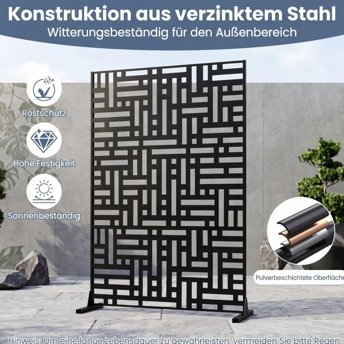 Sichtschutz Metall Outdoor Paravent mit Ständer Freistehende Sichtschutzwand 14 kg Schwarz