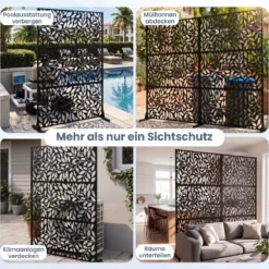 Sichtschutz Metall Outdoor Paravent mit Ständer Freistehende Sichtschutzwand 13 kg Schwarz