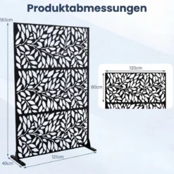 Sichtschutz Metall Outdoor Paravent mit Ständer Freistehende Sichtschutzwand 13 kg Schwarz