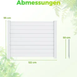 Sichtschutzzaun Gartenzaun mit 2 Paneelen wetterfester Lamellenzaun mit 3 Pfählen Weiß