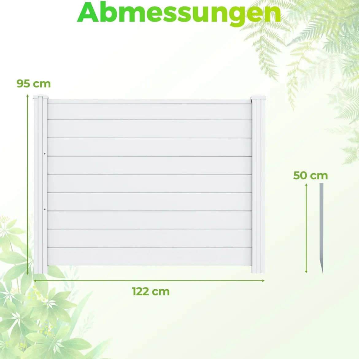 Sichtschutzzaun Gartenzaun mit 2 Paneelen wetterfester Lamellenzaun mit 3 Pfählen Weiß