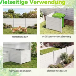 Sichtschutzzaun Gartenzaun mit 2 Paneelen wetterfester Lamellenzaun mit 3 Pfählen Weiß