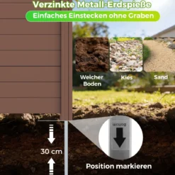 Sichtschutzzaun Gartenzaun mit 2 Paneelen wetterfester Lamellenzaun mit 3 Pfählen Braun