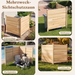 Sichtschutzzaun 2 Teilig 119 x 119 cm Gartenzaun aus Tannenholz Outdoor Holzzaun mit 3 Pfählen Natur