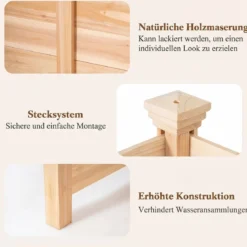 Sichtschutzzaun 2 Teilig 119 x 119 cm Gartenzaun aus Tannenholz Outdoor Holzzaun mit 3 Pfählen Natur