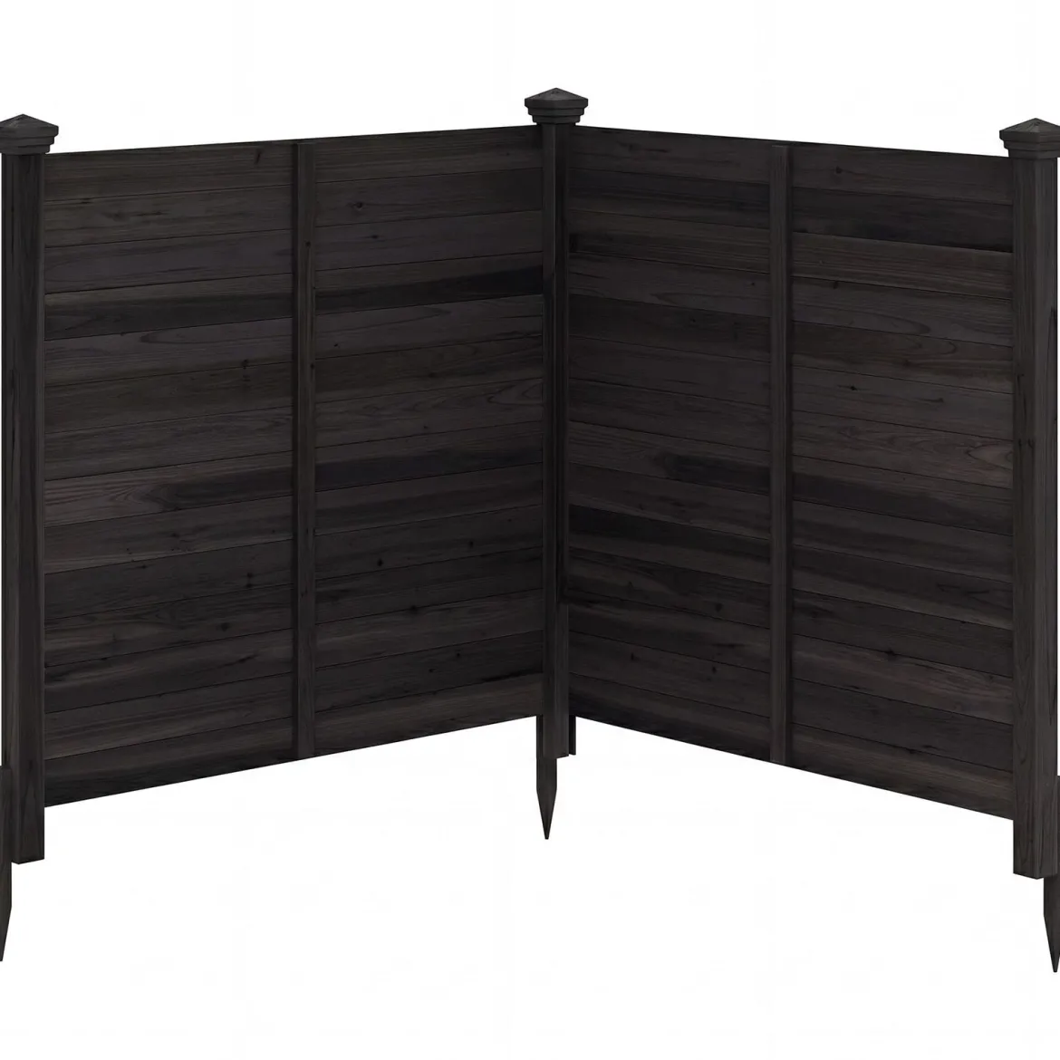 Sichtschutzzaun 2 Teilig 119 x 119 cm Gartenzaun aus Tannenholz Outdoor Holzzaun mit 3 Pfählen Schwarz