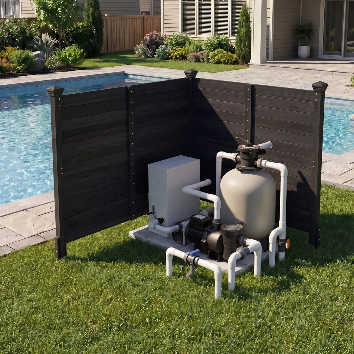 Sichtschutzzaun 2 Teilig 119 x 119 cm Gartenzaun aus Tannenholz Outdoor Holzzaun mit 3 Pfählen Schwarz