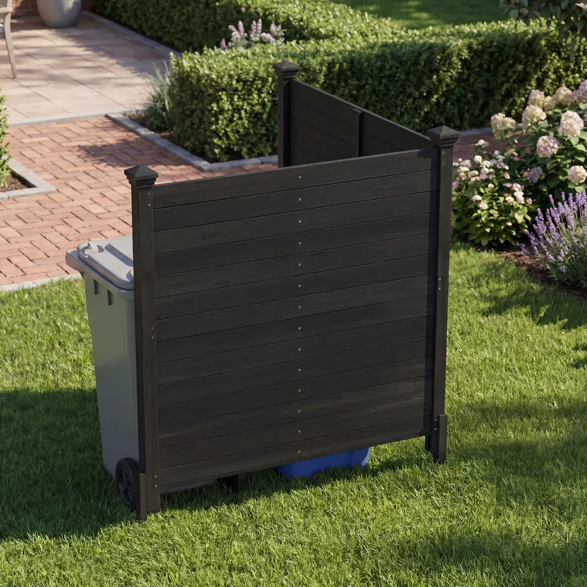 Sichtschutzzaun 2 Teilig 119 x 119 cm Gartenzaun aus Tannenholz Outdoor Holzzaun mit 3 Pfählen Schwarz