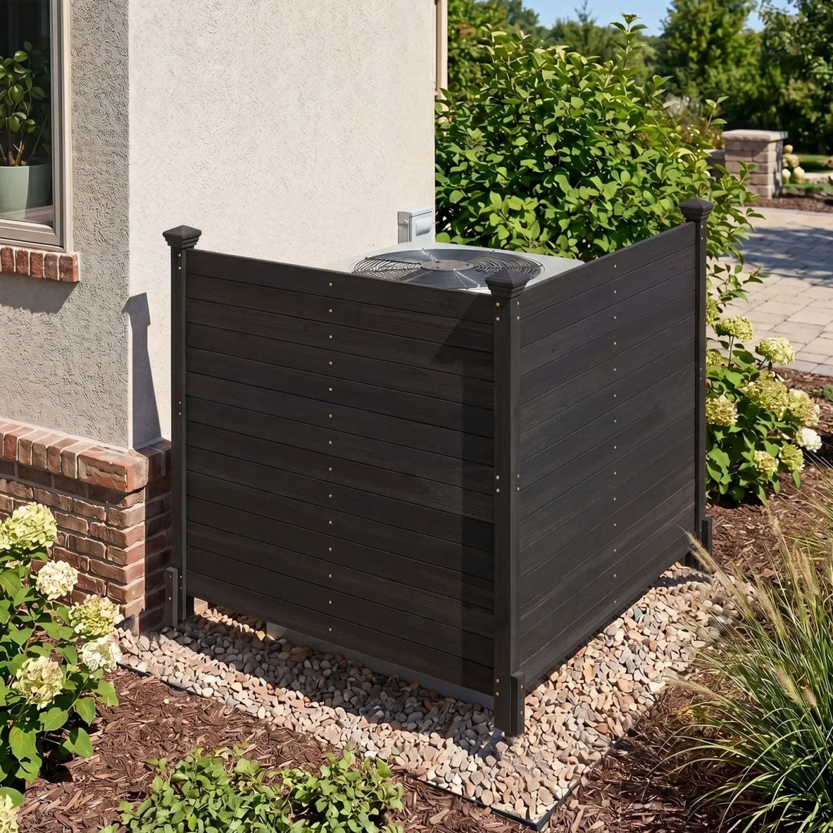 Sichtschutzzaun 2 Teilig 119 x 119 cm Gartenzaun aus Tannenholz Outdoor Holzzaun mit 3 Pfählen Schwarz