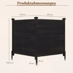 Sichtschutzzaun 2 Teilig 119 x 119 cm Gartenzaun aus Tannenholz Outdoor Holzzaun mit 3 Pfählen Schwarz