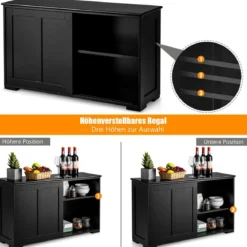 Sideboard Anrichte Küchenschrank Beistellschrank mit Schiebetüren Weiß/Braun/Schwarz 106,5 x 33 x 60 cm