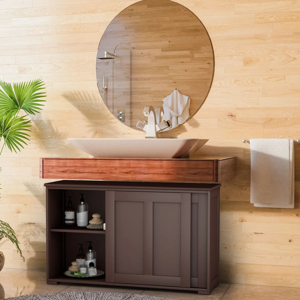 Sideboard Anrichte Küchenschrank Beistellschrank mit Schiebetüren Weiß/Braun/Schwarz 106,5 x 33 x 60 cm