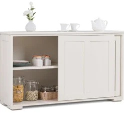 Sideboard Anrichte Küchenschrank Beistellschrank mit Schiebetüren Weiß/Braun/Schwarz 106,5 x 33 x 60 cm