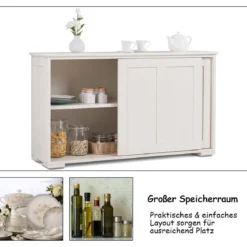 Sideboard Anrichte Küchenschrank Beistellschrank mit Schiebetüren Weiß/Braun/Schwarz 106,5 x 33 x 60 cm