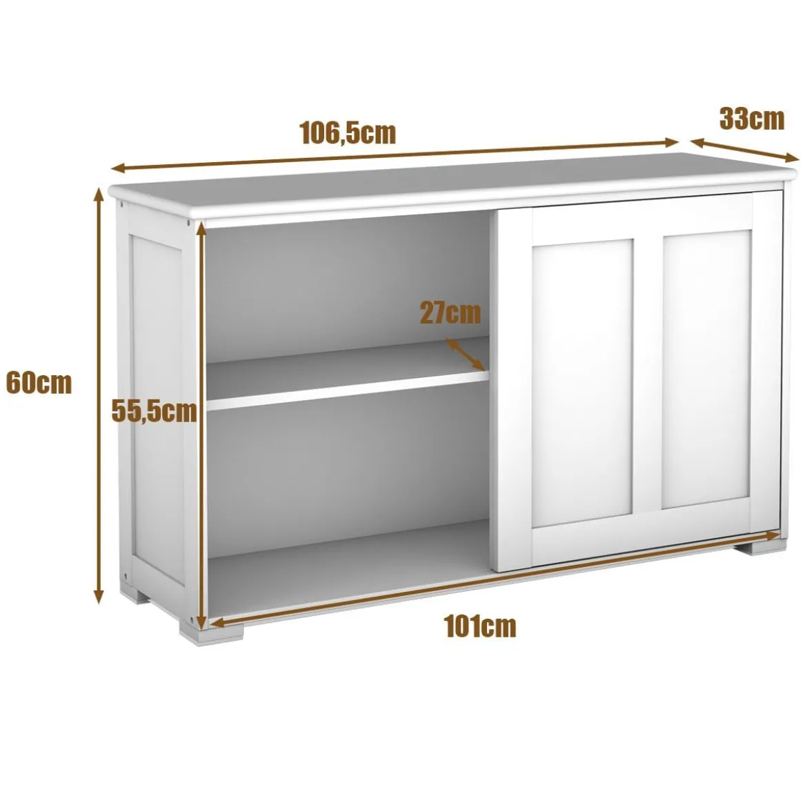 Sideboard Anrichte Küchenschrank Beistellschrank mit Schiebetüren Weiß/Braun/Schwarz 106,5 x 33 x 60 cm