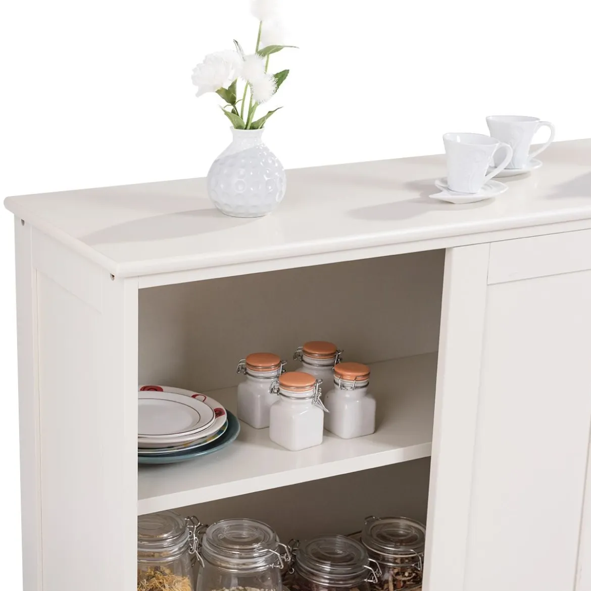 Sideboard Anrichte Küchenschrank Beistellschrank mit Schiebetüren Weiß/Braun/Schwarz 106,5 x 33 x 60 cm