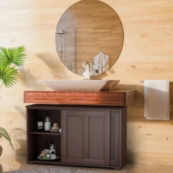 Sideboard Anrichte Küchenschrank Beistellschrank mit Schiebetüren Weiß/Braun/Schwarz 106,5 x 33 x 60 cm