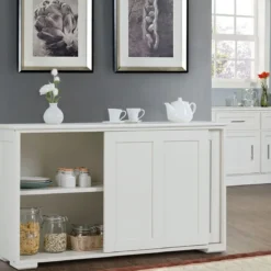 Sideboard Anrichte Küchenschrank Beistellschrank mit Schiebetüren Weiß/Braun/Schwarz 106,5 x 33 x 60 cm