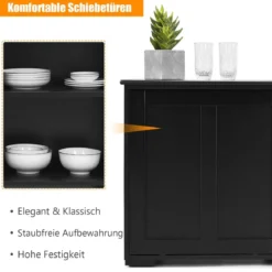 Sideboard Anrichte Küchenschrank Beistellschrank mit Schiebetüren Weiß/Braun/Schwarz 106,5 x 33 x 60 cm