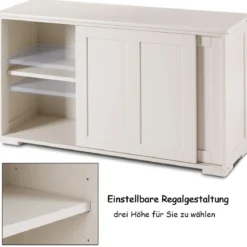 Sideboard Anrichte Küchenschrank Beistellschrank mit Schiebetüren Weiß/Braun/Schwarz 106,5 x 33 x 60 cm