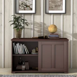 Sideboard Anrichte Küchenschrank Beistellschrank mit Schiebetüren Weiß/Braun/Schwarz 106,5 x 33 x 60 cm