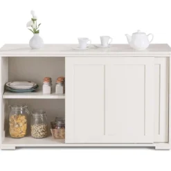 Sideboard Anrichte Küchenschrank Beistellschrank mit Schiebetüren Weiß/Braun/Schwarz 106,5 x 33 x 60 cm