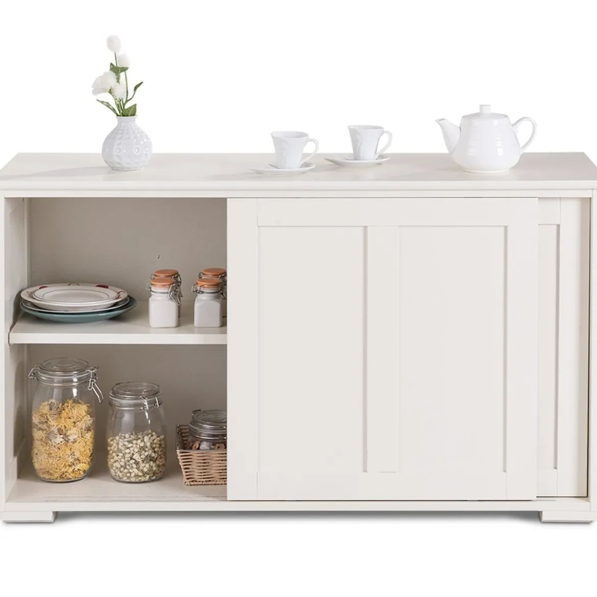 Sideboard Anrichte Küchenschrank Beistellschrank mit Schiebetüren Weiß/Braun/Schwarz 106,5 x 33 x 60 cm