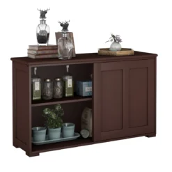 Sideboard Anrichte Küchenschrank Beistellschrank mit Schiebetüren Weiß/Braun/Schwarz 106,5 x 33 x 60 cm