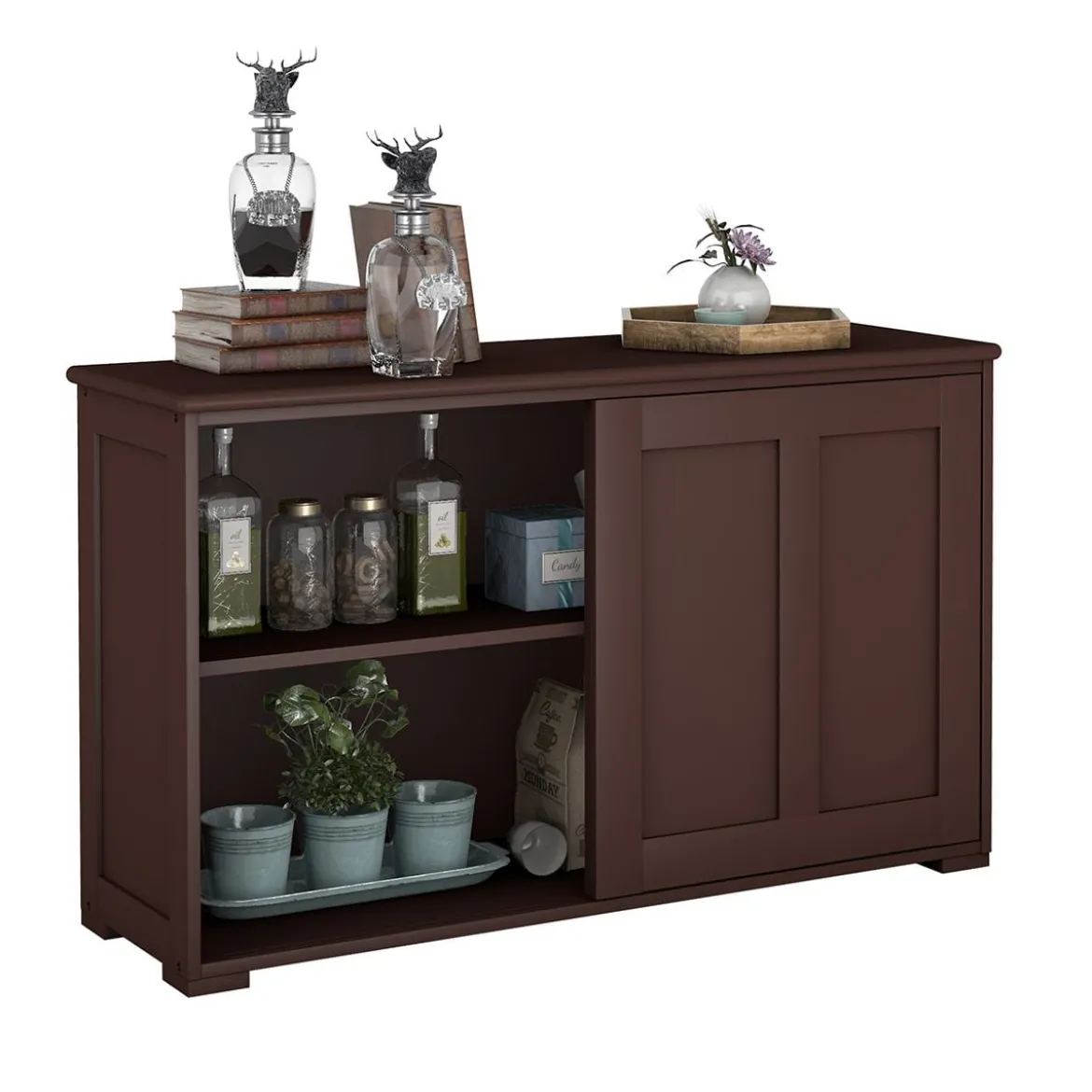 Sideboard Anrichte Küchenschrank Beistellschrank mit Schiebetüren Weiß/Braun/Schwarz 106,5 x 33 x 60 cm