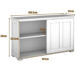 Sideboard Anrichte Küchenschrank Beistellschrank mit Schiebetüren Weiß/Braun/Schwarz 106,5 x 33 x 60 cm