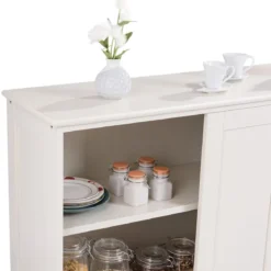 Sideboard Anrichte Küchenschrank Beistellschrank mit Schiebetüren Weiß/Braun/Schwarz 106,5 x 33 x 60 cm
