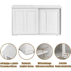 Sideboard Anrichte Küchenschrank Beistellschrank mit Schiebetüren Weiß/Braun/Schwarz 106,5 x 33 x 60 cm
