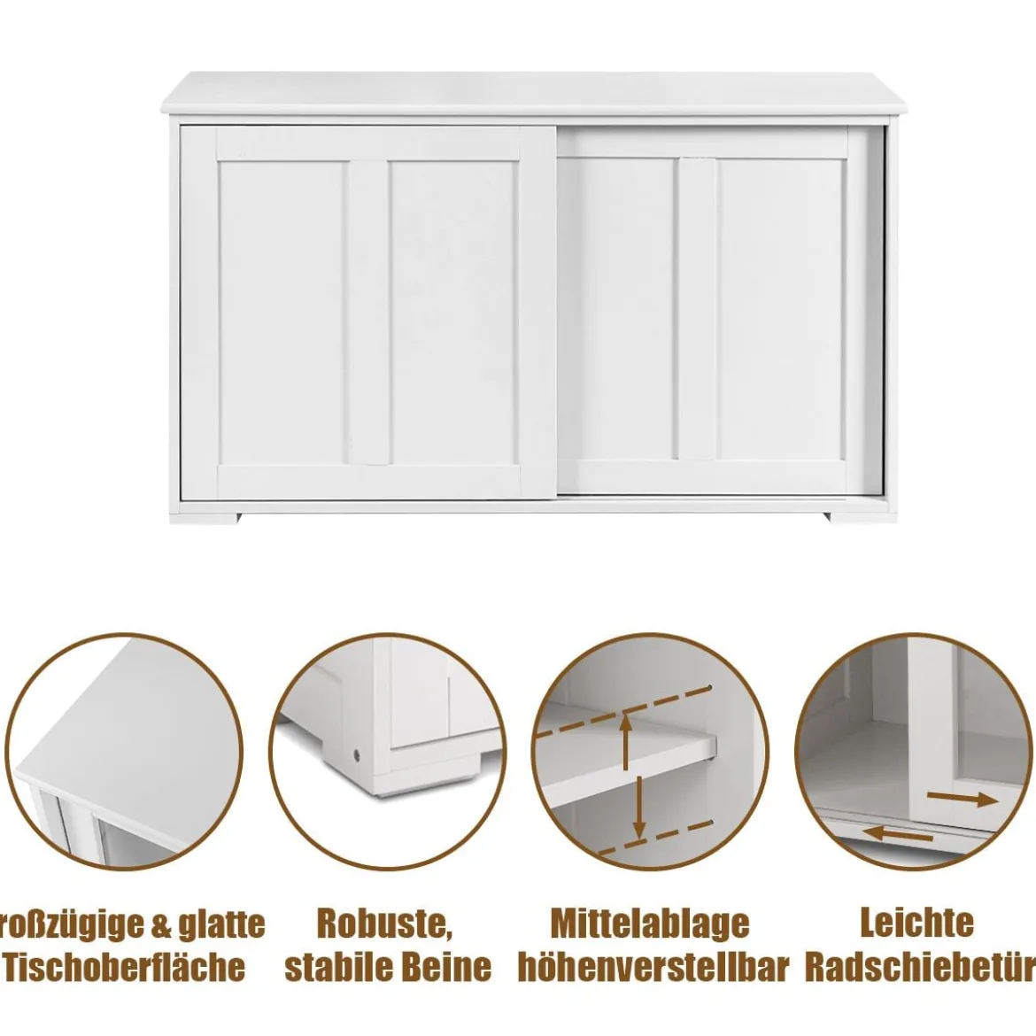 Sideboard Anrichte Küchenschrank Beistellschrank mit Schiebetüren Weiß/Braun/Schwarz 106,5 x 33 x 60 cm