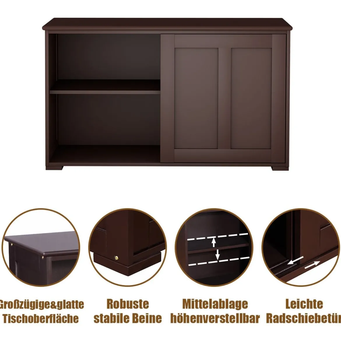 Sideboard Anrichte Küchenschrank Beistellschrank mit Schiebetüren Weiß/Braun/Schwarz 106,5 x 33 x 60 cm