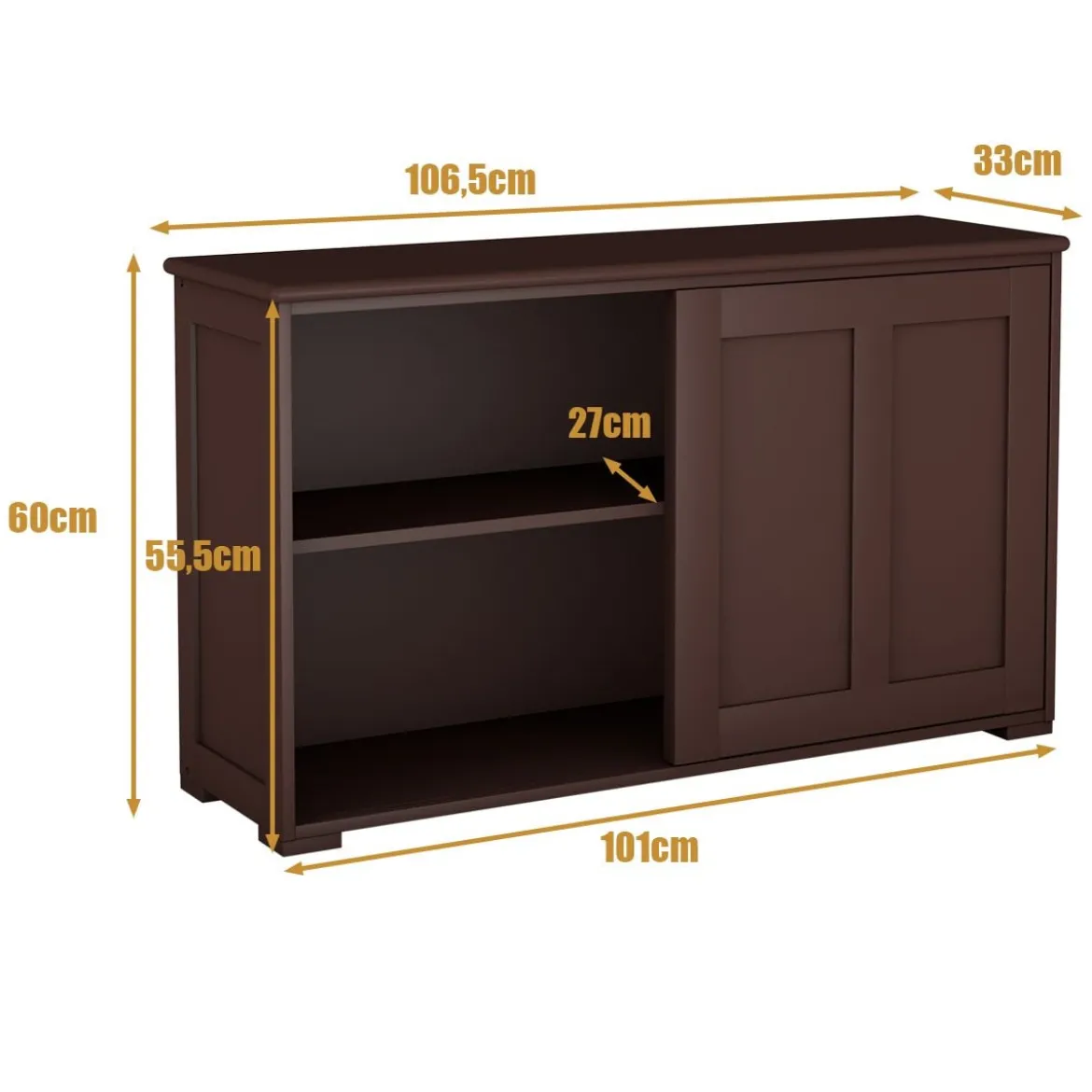 Sideboard Anrichte Küchenschrank Beistellschrank mit Schiebetüren Weiß/Braun/Schwarz 106,5 x 33 x 60 cm