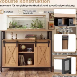 Sideboard aus Holz mit Metallrahmen 2 Schiebetüren & 3 Verstellbaren Regalen 100 x 33 x 80 cm Natur