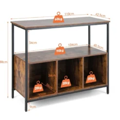 Sideboard aus Holz mit Metallrahmen & Offenem Regal & 3 Fächern 110 x 42,5 x 88 cm Braun