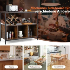 Sideboard aus Holz mit Metallrahmen & Offenem Regal & 3 Fächern 110 x 42,5 x 88 cm Braun