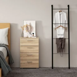 Sideboard aus Holz mit 4 Schubladen & Metallschienen & Kippsicherung Natur