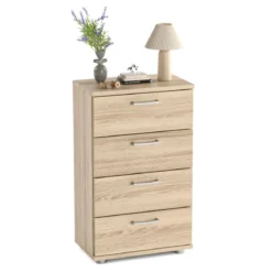 Sideboard aus Holz mit 4 Schubladen & Metallschienen & Kippsicherung Natur