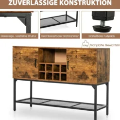 Sideboard aus Holz mit Weinregal & Türen Küchenschrank 120 x 40 x 85 cm Rustikales Braun