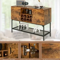 Sideboard aus Holz mit Weinregal & Türen Küchenschrank 120 x 40 x 85 cm Rustikales Braun