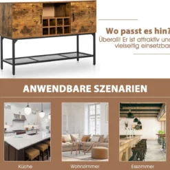 Sideboard aus Holz mit Weinregal & Türen Küchenschrank 120 x 40 x 85 cm Rustikales Braun