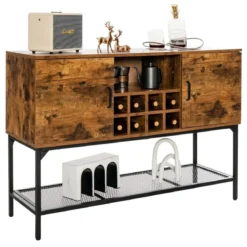 Sideboard aus Holz mit Weinregal & Türen Küchenschrank 120 x 40 x 85 cm Rustikales Braun