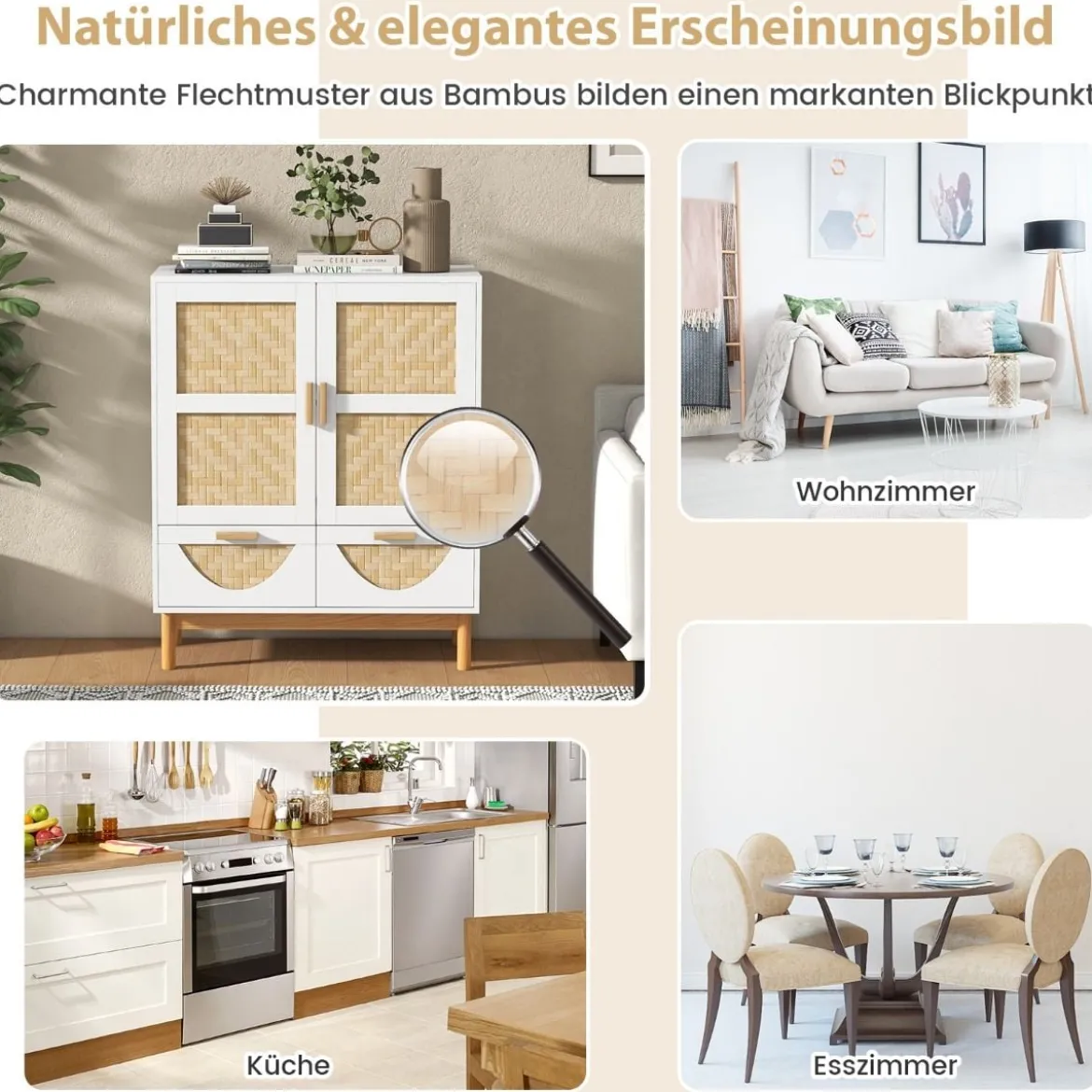 Sideboard Buffetschrank mit 2 Türen & 2 Schubladen & Verstellbarem Regal Küchenschrank
