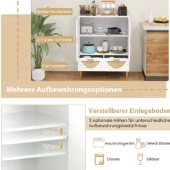 Sideboard Buffetschrank mit 2 Türen & 2 Schubladen & Verstellbarem Regal Küchenschrank